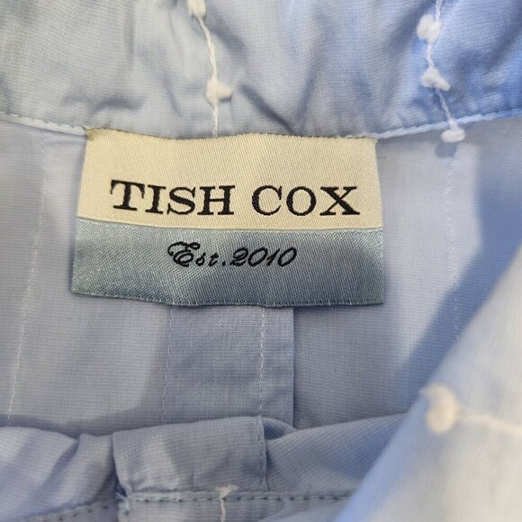 Tish Cox Button Up Blouse M/L Light Blue Swiss‎ Dot Stripe Cotton Oversized - Picture 5 of 11